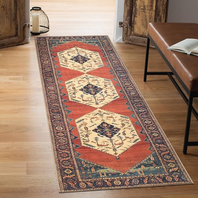 Keen Home Design 30"x120" Rug - Machine Washable Runner with Non-Slip Backing, Ideal for Hallway, Entryway, Kitchen, Laundry Room - Vintage, Easy Clean, Durable, Low Pile Rug - (2'6" x 10')