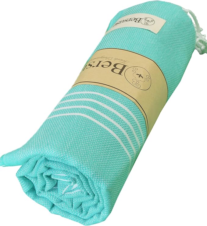 Bersuse Towels Anatolia XL Beach Blanket Throw Blanket Turkish Towel 100% Cotton Extra-Large Quick-Dry Lightweight Premium Peshtemal Towel - 61x82 Inches, Mint Green (Set of 6)