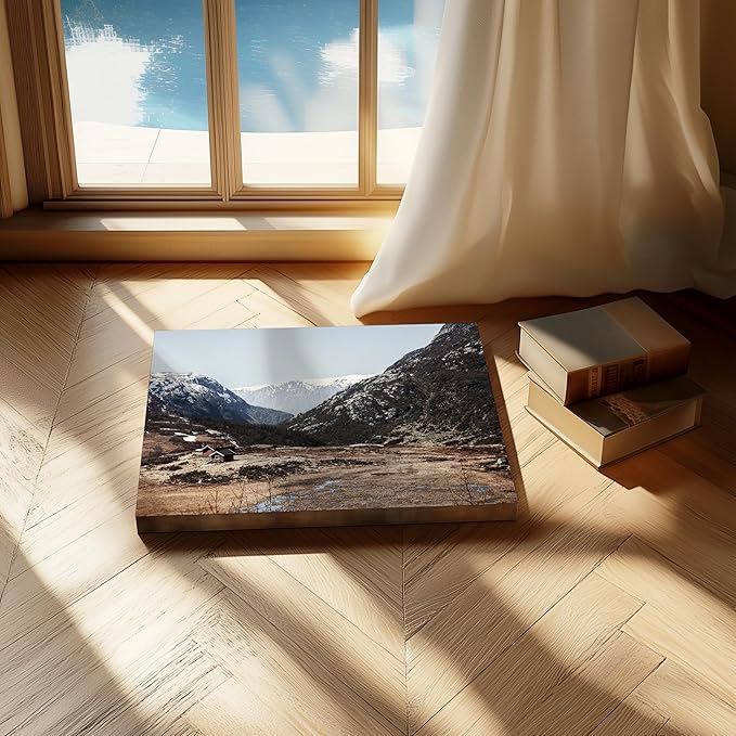 Monem Art Scandinavian Mountain Cabin Landscape Photography Print - Nordic Nature Scenic Art Poster - Wall Decor for Living Room, Bedroom or Office - 24x32 STRETCHED CANVAS Wall Art by Mareike Bohmer