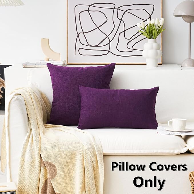 Home Brilliant 16x16 Pillow Covers Eggplant Linen Throw Pillow Covers Decorative Throw Pillows for Couch, 16 x 16 inch, 40cm, Purple