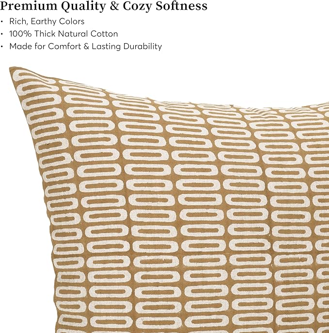 Hand-Block Printed, Artisan-Made Neutral Accent Throw Pillow Covers- Pure Cotton Cushion for Sofa, Bed, Chair, Home Decor, Boho, Indoor - Lana (Brown, 20" x 20" (Pack of 2))
