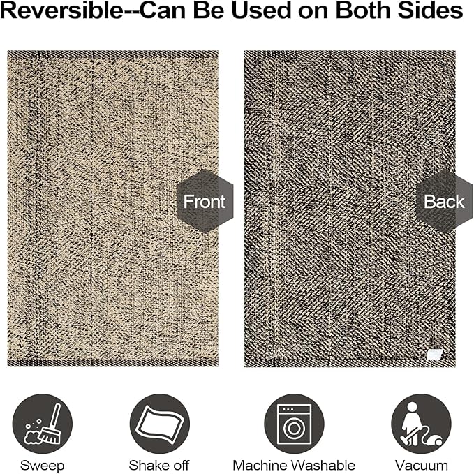 LEEVAN Washable Area Rug 4x6, Hand-Woven Cotton and Polyester Living Room Rug, Natural Braided Bedroom Rug, Farmhouse Indoor/Outdoor Floor Carpet for Patio, Nursery, Office