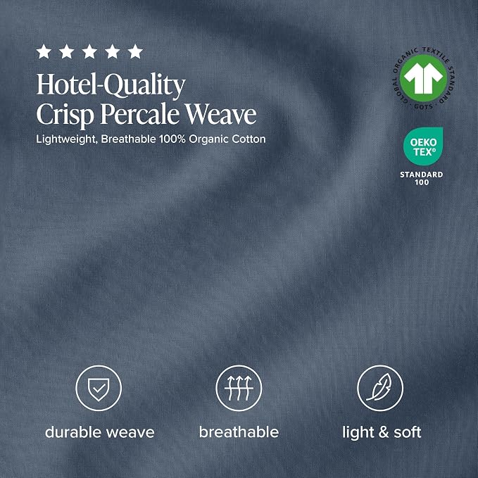 Bare Home 100% Organic Cotton Full Sheet Set - Crisp Percale Weave - Lightweight & Breathable - Bedding Sheets & Pillowcases (Full, Bering Sea)