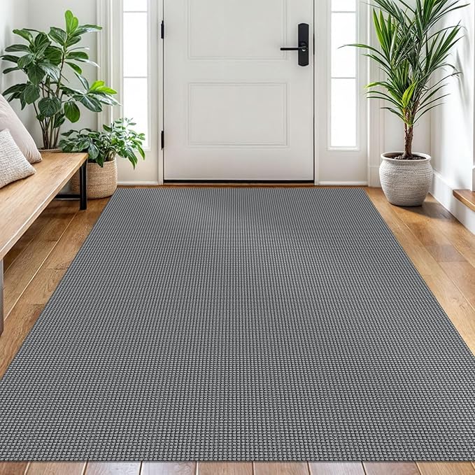 EARTHALL Woven Area Rug 4x6 Ft Washable Rugs for Entryway Non Slip Braided Throw Rugs Bedroom Carpet Cotton Entry Rug Cotton Floor Carpets for Bedroom Dining Room Living Room, Dark Gray