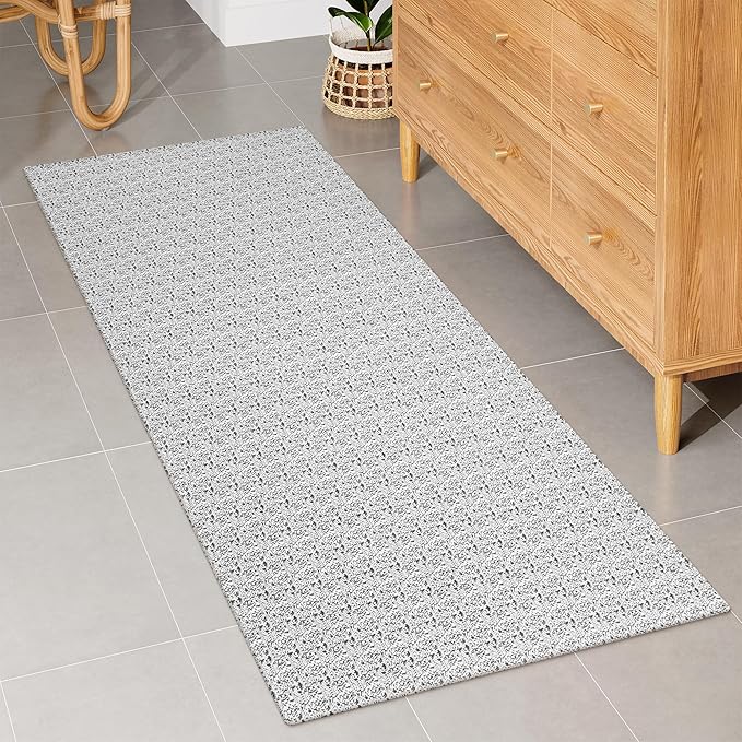 Collive Runners for Hallway, 2x5 Non Slip Kitchen Runner Rug Boho Laundry Room Rug Washable, Grey Farmhouse Entryway Rug Hand-Woven Cotton Carpet for Bedroom Bathroom