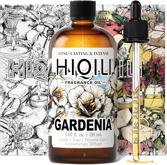 HIQILI Gardenia Fragrance Oil, DIY Women Perfume & Body Spray - 5.07 Fl Oz | Add to Essential Oil Diffuser, DIY Candle & Soap, Long-Lasting Floral Scent, Pet Safe, Graduated Dropper Included