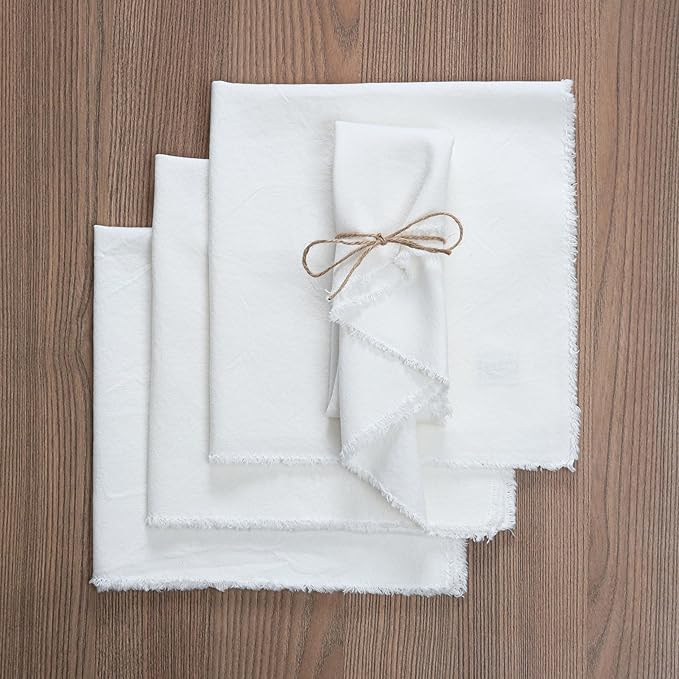 Ramanta Home Cloth Napkins Set of 12 White 18x18 Inch - Spring Soft & Durable Frayed Dinner Napkin for Easter Wedding, Birthday Party | Heavy Weight Fabric Table Linen for Everyday Use Family Dinners