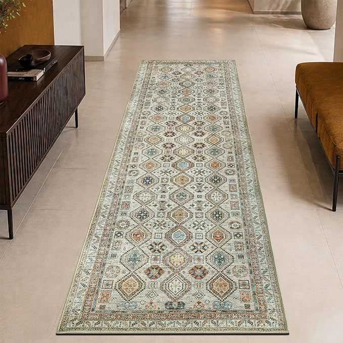 Keen Home Design 30"x84" Rug - Machine Washable Runner Rug with Non-Slip Backing, Ideal for Hallway, Entryway, Kitchen, Laundry Room - Vintage, Easy Clean, Durable, Low Pile Rug - (2'6" x 7')