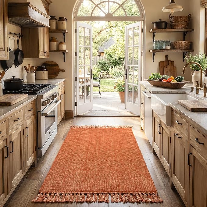 Collive Washable Area Rug 3' x 5', Modern Woven Kitchen Rugs, Terracotta Braided Cotton Rug Indoor Door Mat Throw Carpet for Entryway Living Room Nursery Laundry Room