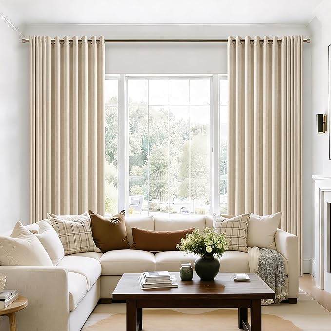 Linen Curtains 72x96 Inch for Living Room Divider 1 Panel Grommet Extra Wide Natural Drapes Patio Sliding Glass Door Warm Beige Light Filtering 96 Inch Length Curtains Ceiling Window
