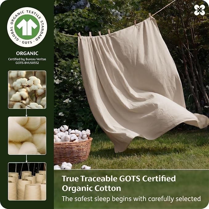 Bedsure 100% GOTS Certified Organic Cotton Sheets, Queen Sheet Set, 17" Deep Pocket Bedsheets with Corner Straps, Eco-Friendly, Soft, Breathable & Luxury PureWoven Cotton Hotel Bedding, Light Brown
