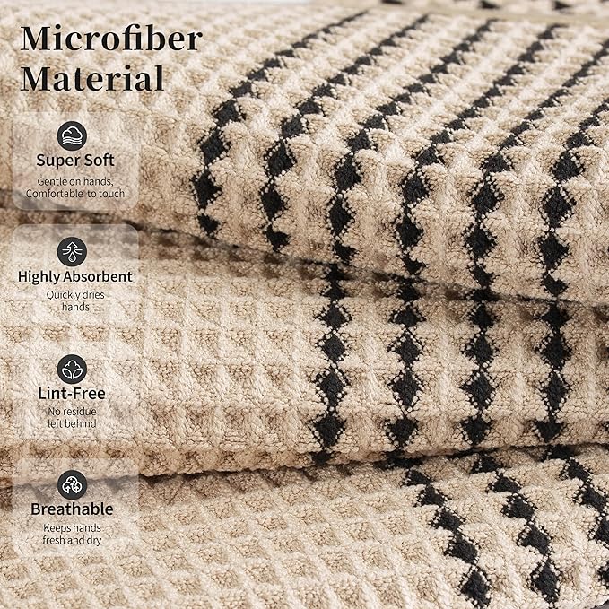 MICROFI New Microfiber Waffle Bath Towels, 2 Pieces, Soft, Absorbent, Fast Drying, Lint Free 430 GSM (Beige Striped)
