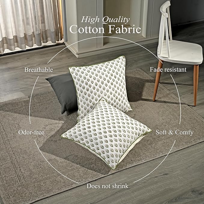 CPC Throw Piping Pillow Covers for Couch, 18x18 Inch Pillows for Living Room, 100% Cotton Boho Cute Outdoor Pillows, Flower Cushion Covers Gift for Spring, Easter - Bohemian Meadow