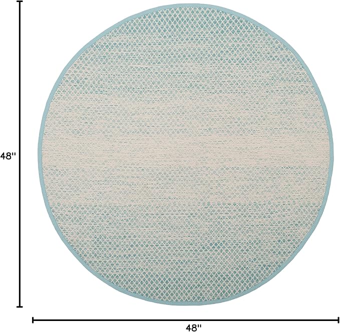 SAFAVIEH Montauk Collection 4' Round Turquoise/Ivory MTK601E Handmade Cotton Entryway Foyer Living Room Bedroom Kitchen Area Rug