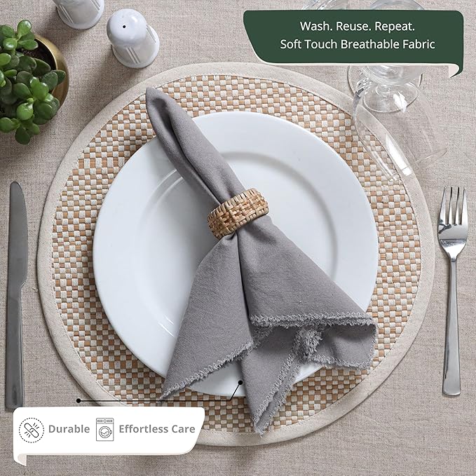 Ramanta Home Cloth Napkins Set of 12 Grey 18x18 Inch - Spring Soft & Durable Frayed Dinner Napkin for Easter Wedding, Birthday Parties | Heavy Weight Fabric Table Linen for Everyday Use Family Dinners