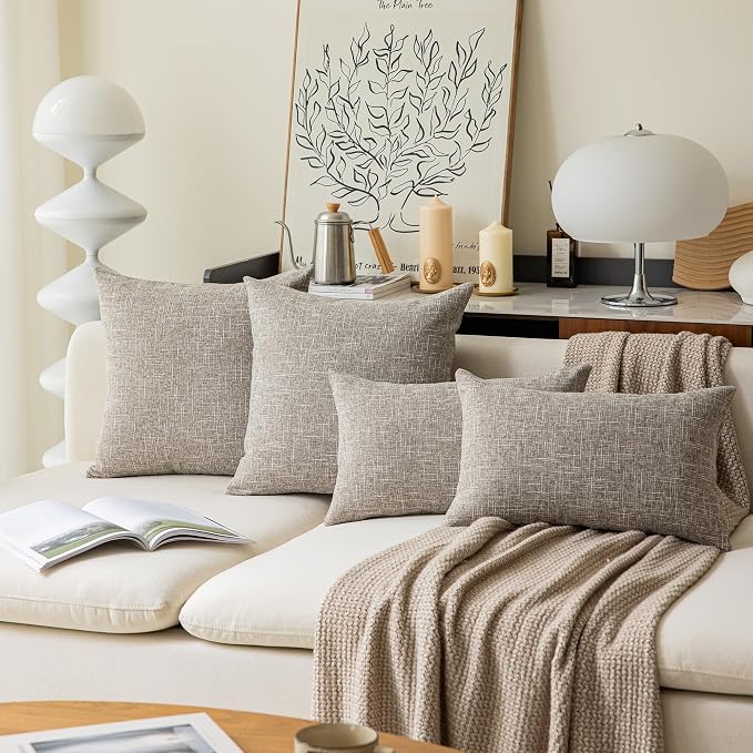 Kevin Textile Linen Throw Pillow Covers Cushion Case Farmhouse Pillowcase for Couch Sofa Bed, 2 Pcs, 20 x 20 Inch (50x50 cm), Sesame Grey
