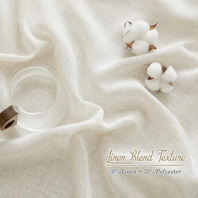NICETOWN Bedroom Curtains Natural Linen Burlap, Rustic Rod Pocket & Back Tab Semi Sheer Flax Linen Weve Drapes Privacy with Light Filtering Window Treatmentes for Nursery, W42 x L63, Set of 2