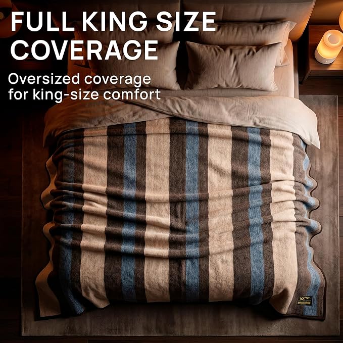 Desert Breeze Distributing Alpaca & Merino Sheep Wool Blanket King Size, 100% Wool Bed Blanket, Heavyweight Warm Winter Blanket for Extreme Cold, Woven in Peru, Earth Tones