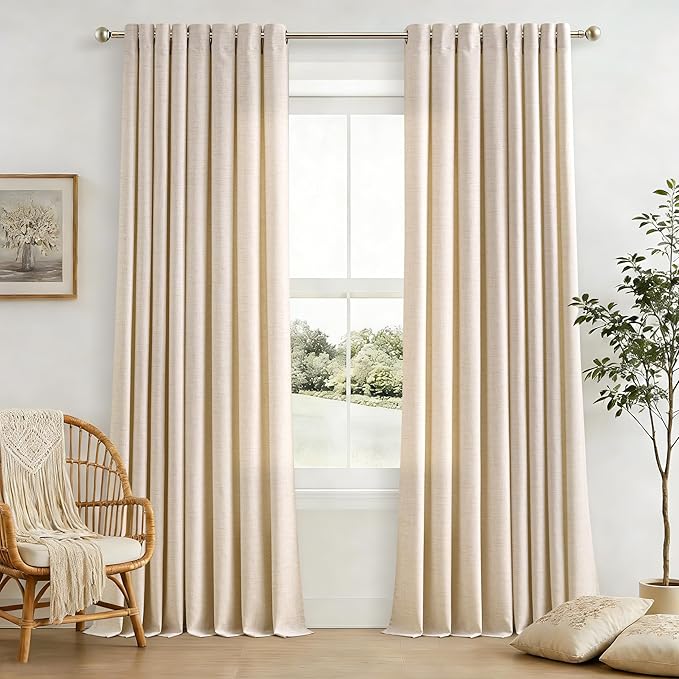 Curtains 108 Inch Length 2 Panels Thick Linen Light Filtering Semi Sheer Grommet Drapes Privacy Non See Through Long Curtain for Villa Hallway 52x108 9 Ft