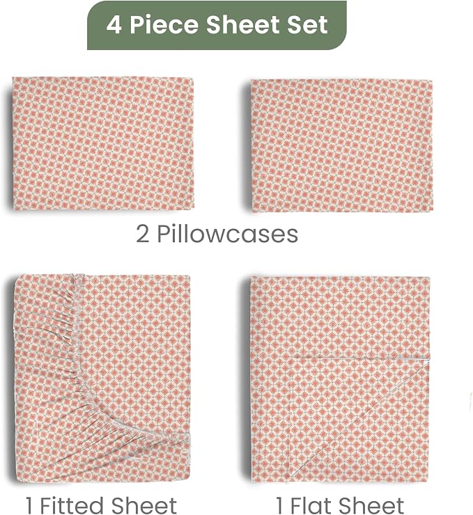 EcoPure Queen Size Sheet Set, Orange | 100% Organic Cotton, Comfort Washed, Cooling, Deep Pocket, GOTS Certified