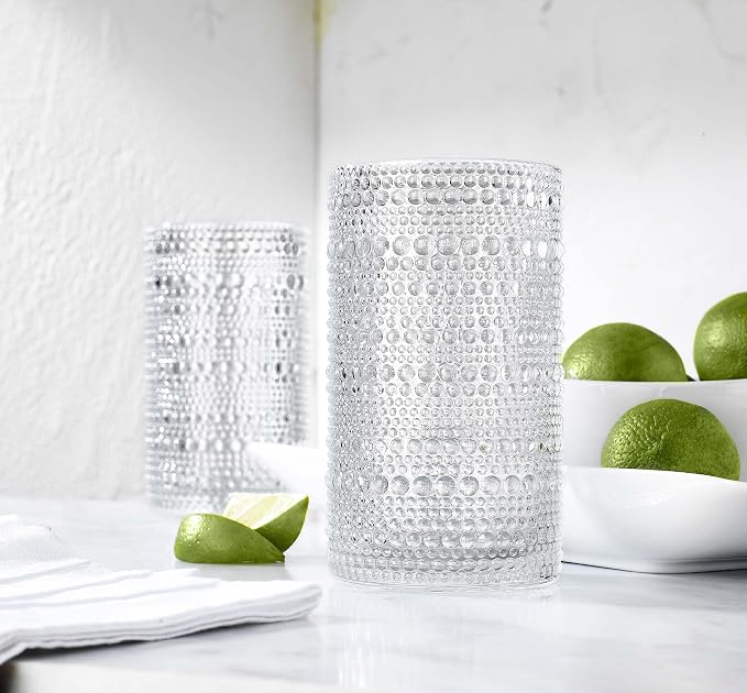 Glaver's Hobnail Drinking Glasses, Set of 4 Clear Vintage Beaded Glass Cups, 15 Oz. Cocktail Drinking Glassware Set, For Water Juice, Smoothies. Home, Dinner, Bar uses.
