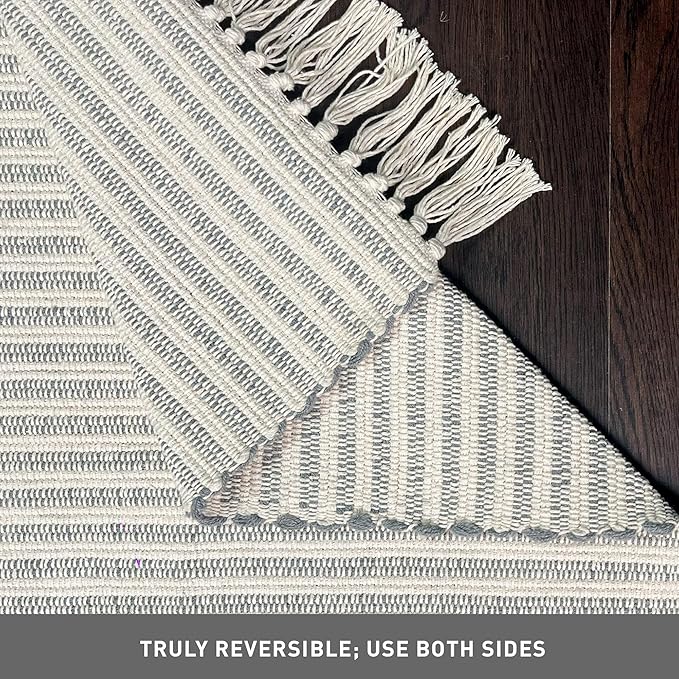 Chardin home Grey & Ivory Providence Throw Rug 2x4.25 feet |Hand Woven Farmhouse Rug | Great in Kitchens entryways doormats Bathrooms Meditation Mat | Machine Washable & Reversible CottonRug