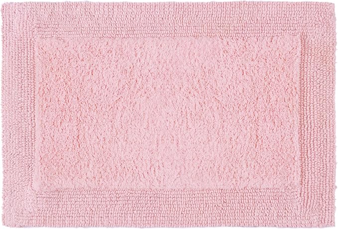 Bedding Craft Bathroom Bath Mat Rug – 100% Cotton, Reversible, Water Absorbent, Machine Washable, Soft Bathmat for Tub Side, 17x24 Chalk Pink