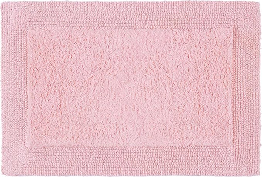 Bedding Craft Bathroom Bath Mat Rug – 100% Cotton, Reversible, Water Absorbent, Machine Washable, Soft Bathmat for Tub Side, 17x24 Chalk Pink
