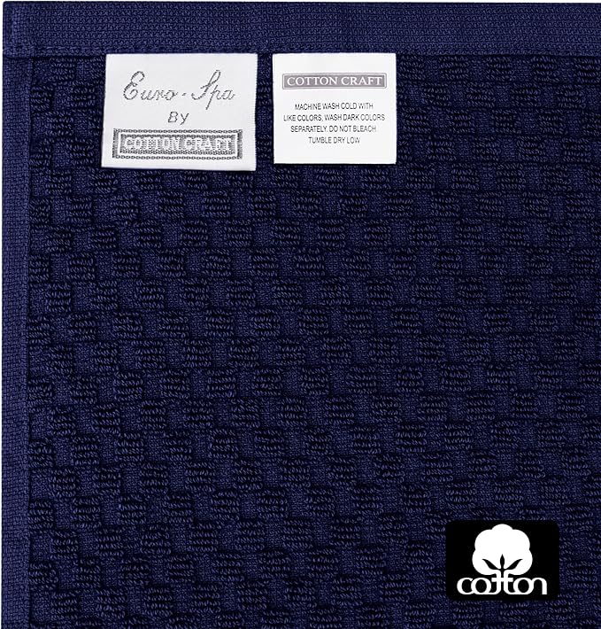 COTTON CRAFT Waffle 6 Piece Towel Set - 100% Cotton - 2 Oversized Luxurious Euro Spa Waffle Weave Large Bath Towels, 2 Hand Towels, 2 Washcloths - Absorbent Quick Dry Hotel Bathroom Shower - Navy