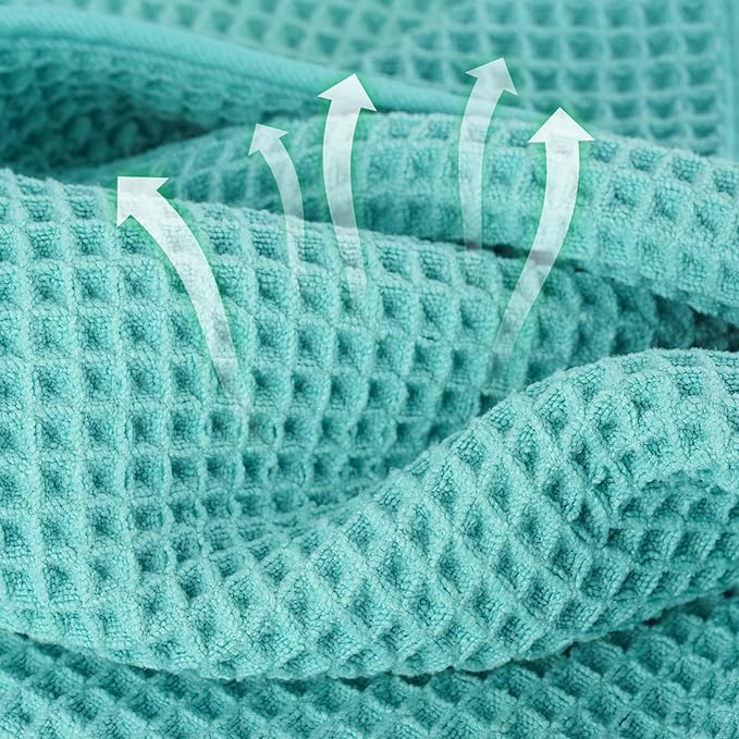 MICROFI New Microfiber Waffle Bath Towels, 2 Pieces, Oversized, Soft, Absorbent, Fast Drying, Lint Free 430 GSM (Turquoise)