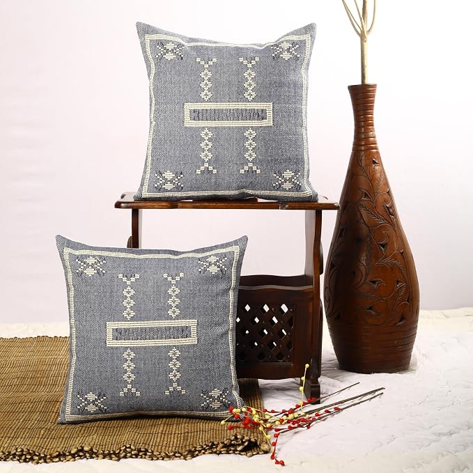 Trade Star Decorative Cushion Cases 100% Cotton Kilim Sabra Throw Pillow Cover Handloomed Rug Handwoven Pillowcase 18x18 Inches Set of 2 Cotton Cushion Covers
