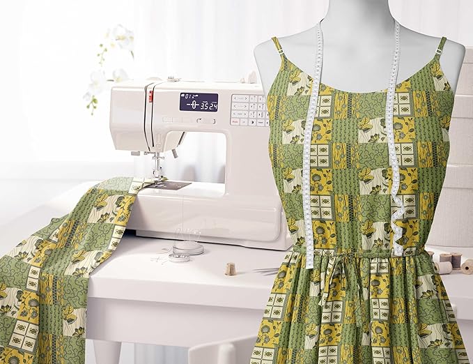 Soimoi Lightweight Cotton Voile Fabric, Green - Tribal Print, Unstitched Material - 42 Inch Width, Ideal for Making Summer Dresses, Blouses, Lingerie, Sheer Curtains, Garment Linings, 1 Yard