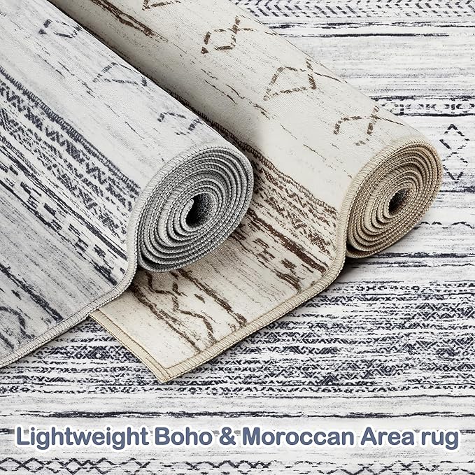 Tortania Area Rug Living Room Rugs - 9x12 Washable Large Soft Neutral Boho Moroccan Bohemian Farmhouse Rug Indoor Floor Carpet for Bedroom Under Dining Table Home Office Decor - Grey