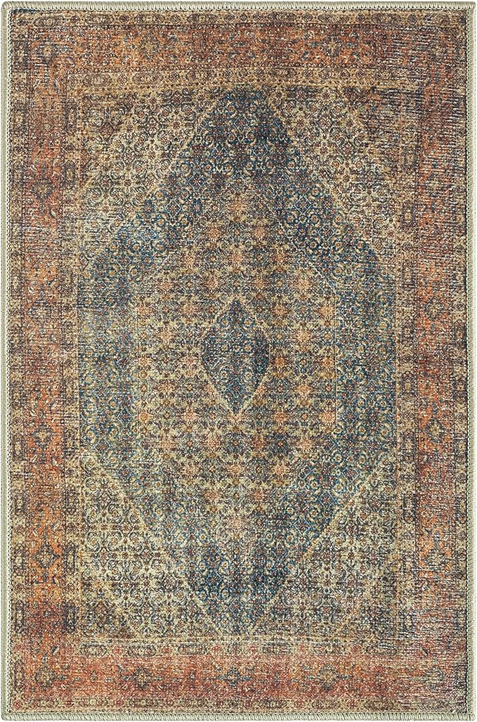 Keen Home Design 2x3 Rug - Machine Washable Entry Rug with Non-Slip Backing, Ideal for Enteryway, Kitchen, Bathroom, Laundry Room - Vintage, Easy Clean, Durable, Low Pile Rug - (2' x 3')