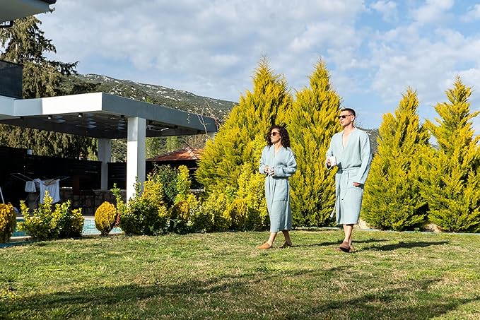Muslin Unisex Bathrobe Women & Men, 100% Cotton Kimono Lightweight Robe | Long Robes Soft, Absorbent, Spa robes