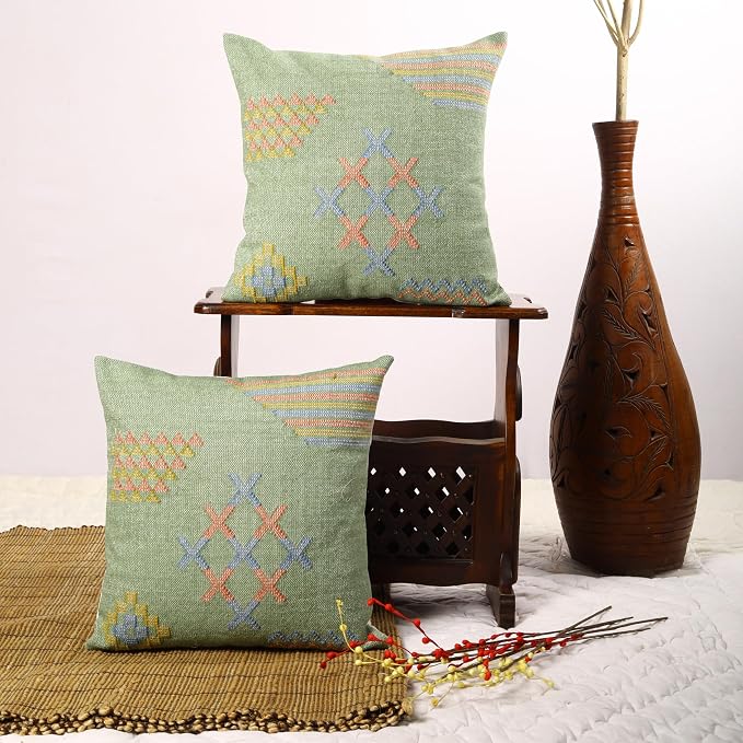 Trade Star 100% Cotton Cushion Cover Sabra Kilim Cushion case Set of 2 Throw Pillow Covers Handwoven Pillowcase Handloomed Decorative 18x18 Inches