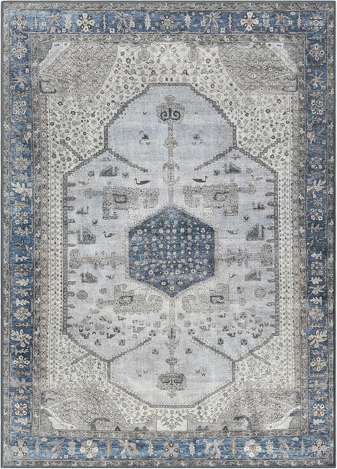 Keen Home Design 5x7 Rug - Machine Washable Area Rug with Non-Slip Backing, Ideal for Living Room, Dining Room, Bedroom - Vintage, Easy Clean, Durable, Low Pile Rug - (5' x 7')