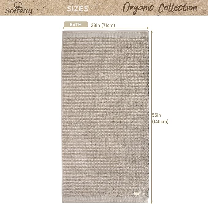 Softerry Pure Organic Cotton Bath Towel Set - 100% Soft Cotton - Extra Absorbent and Durable - 500 GSM Quick Dry - Luxury Hotel & Spa Quality - Fade Resistant - Eco Friendly (Khaki, Set of 4 Bath)