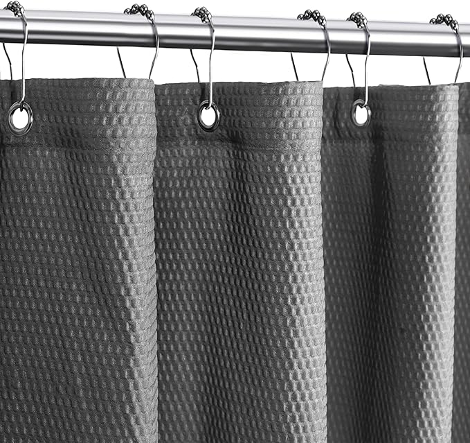 Tititex Solid Grey Cloth Fabric Shower Curtain Liner with 2 Magnets - Texture Soft Hotel Quality Waterproof Shower Liner, Light-Weight & Machine Washable 72x84 inch
