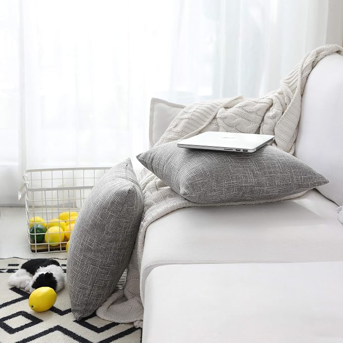 Kevin Textile 2 Pack Decorative Linen Throw Pillow Covers, Neutral Outdoor Pillows Cover Large Cushion Cases Boho Farmhouse Decor for Couch Chair Bedroom, 24 x 24 inches, 61cm, Grey