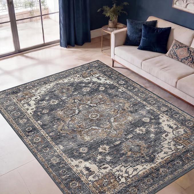 Keen Home Design 48"x72" Rug - Machine Washable Area Rug with Non-Slip Backing, Ideal for Living Room, Dining Room, Bedroom - Vintage, Easy Clean, Durable, Low Pile Rug - (4' x 6')