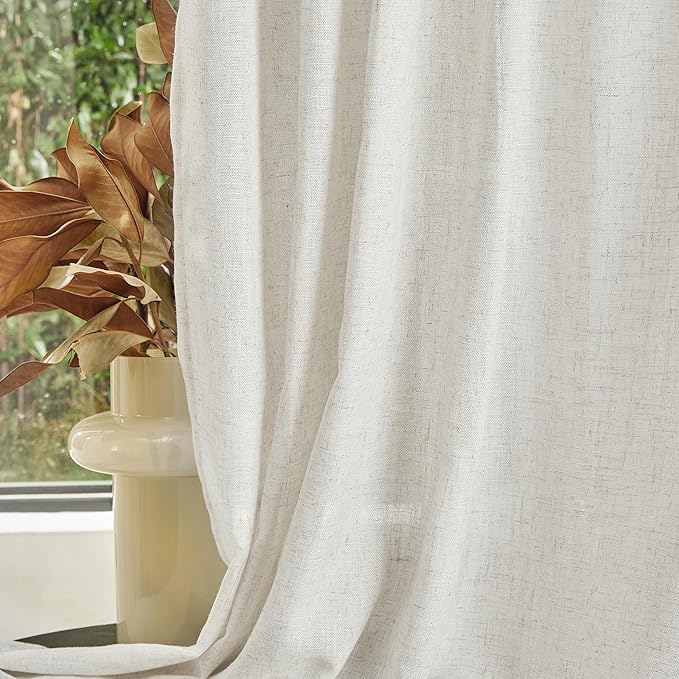MYSKY HOME Boho Curtains 72 Inch Length, Linen Blend Drapes for Window Decoration French Door Curtain Panels Privacy Shade Burlap Farmhouse Rustic Style for Doorways, 50" x 72", Linen, 2 Panels