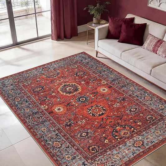 Keen Home Design 5x7 Rug - Machine Washable Area Rug with Non-Slip Backing, Ideal for Living Room, Dining Room, Bedroom - Vintage, Easy Clean, Durable, Low Pile Rug - (5' x 7')