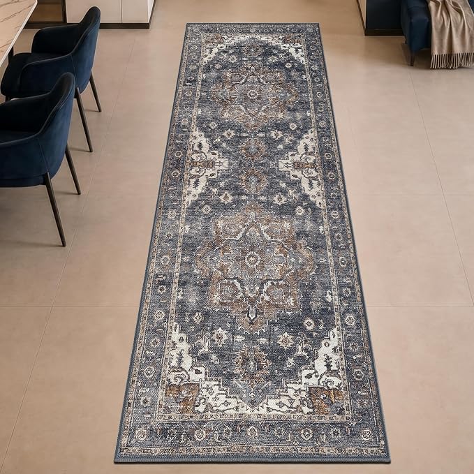Keen Home Design 30"x120" Rug - Machine Washable Runner with Non-Slip Backing, Ideal for Hallway, Entryway, Kitchen, Laundry Room - Vintage, Easy Clean, Durable, Low Pile Rug - (2'6" x 10')