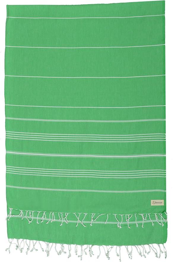 Bersuse Towels Anatolia XL Beach Blanket Throw Blanket Turkish Towel 100% Cotton Extra-Large Quick-Dry Lightweight Premium Peshtemal Towel - 61x82 Inches, Green (Set of 6)