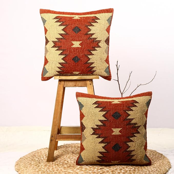 Trade Star 70% Jute 30% Wool Pillow Shams Handwoven Pillow Case Throw Pillow Cover Set of 2 Kilim Cushion Cover Indian Jute Pillow Cover for Home Decor Thich Rug Designer Cushion Case