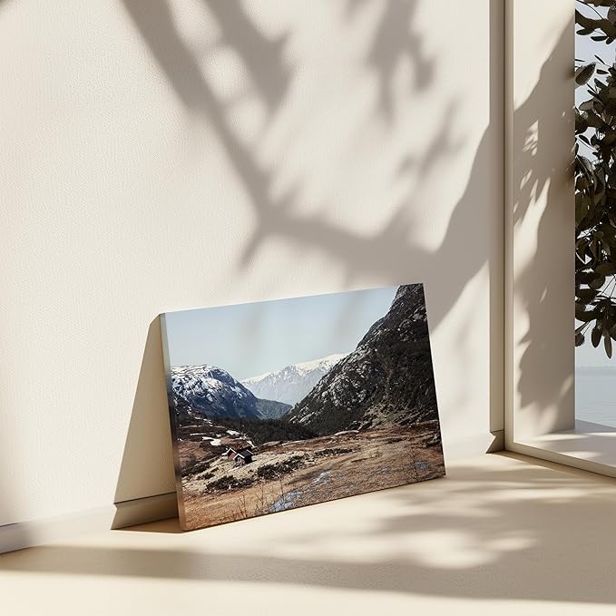 Monem Art Scandinavian Mountain Cabin Landscape Photography Print - Nordic Nature Scenic Art Poster - Wall Decor for Living Room, Bedroom or Office - 8x10 STRETCHED CANVAS Wall Art by Mareike Bohmer