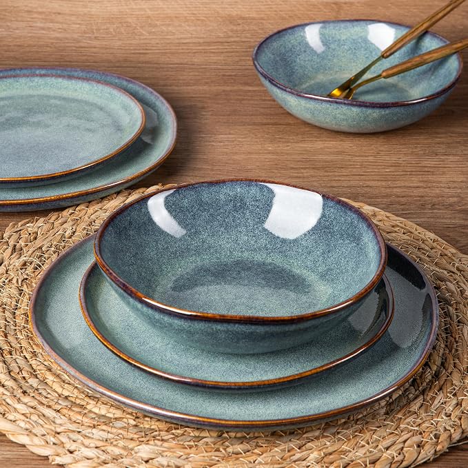 AmorArc Ceramic Dinnerware Sets,Handmade Reactive Glaze Stoneware Plates and Bowls Sets,Highly Scratch Resistant | Dishwasher & Microwave Safe Dishes Set,Service for 8 (24pc)