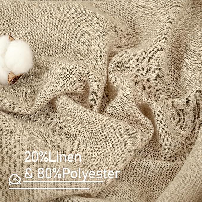 LAMIT Linen Blended Curtains for Bedroom, Faux Linen Textured Light Filtering Drapes Back Tab and Rod Pocket Boho Burlap Panels for Farmhouse/Living Room, 2 Panels, 52 x 72 Inch, Brown