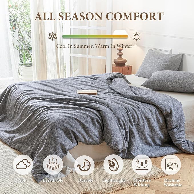 Simple&Opulence Linen Duvet Cover Set King Size - French Linen Cotton Woven Blend in Dark Grey, 3 Pieces (1 Comforter Cover 104x92” + 2 Pillowcases), Soft & Breathable All-Season Farmhouse Bedding
